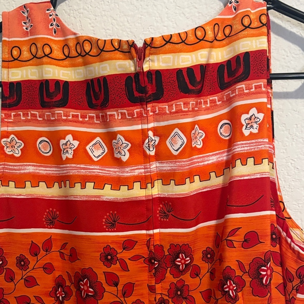 Vintage Kathie Lee Collection Red and Orange Midi Dress 8 - Picture 6 of 6